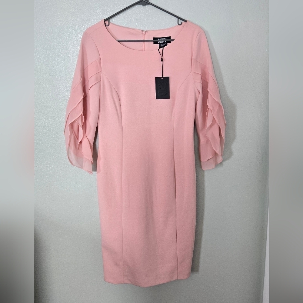 DKNY | NWT 3/4 Chiffon Sleeves Powder Pink Sheath Dress Size 10